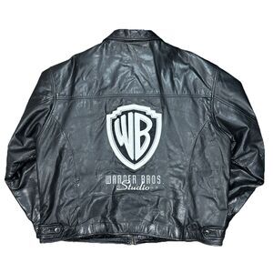 Vintage Warmer Bros Studios Leather Jacket Mens XL Looney Tunes Full Zip